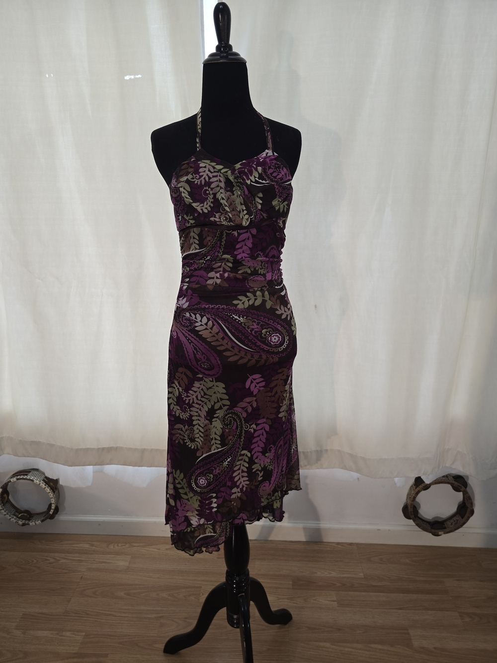 Purple Paisley Halter Midi Dress - Unbranded